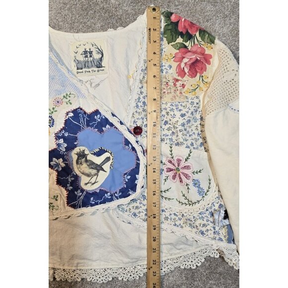 OOAK Magnolia Boho Indie Jacket Upcycle VTG Flour Sack Oversized Short L - XL - Picture 11 of 16
